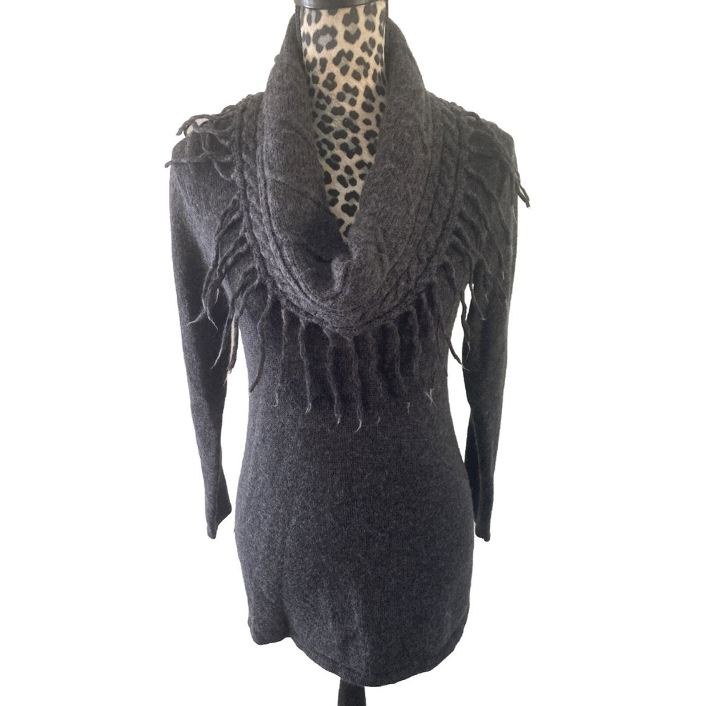Fenn Wright Manson Sweater Women M Cabincore Wool Grey Cowl Fringe Neck